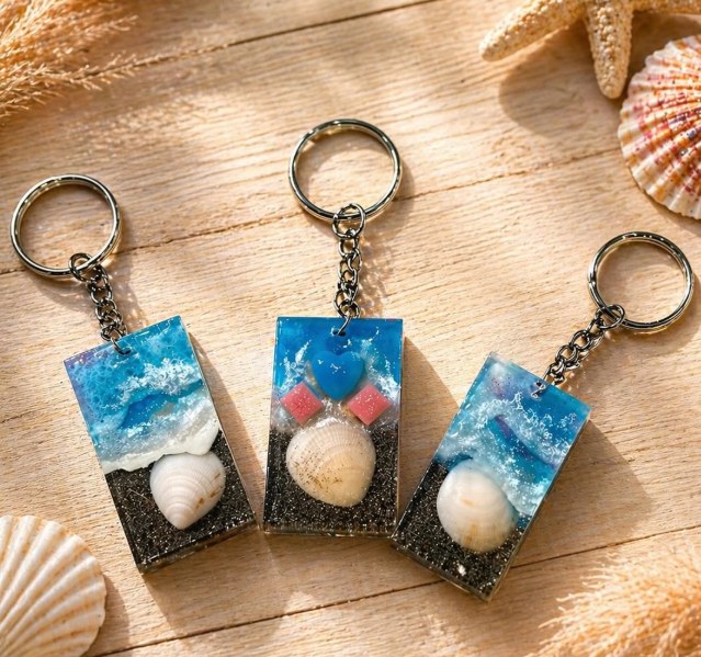 Llaveros rectangulares de resina con estilo marino